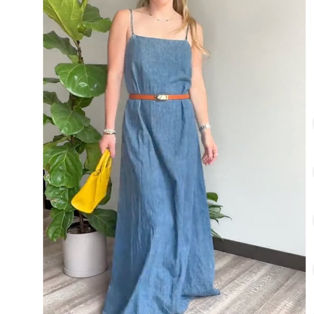 Zara Women TRF DENIM Strappy MIDI MAXI DRESS - Blue M XL 8197/184 NWT - Picture 3 of 14